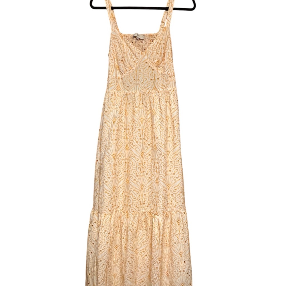 LOFT white and Golden yellow eyelet Patterned Maxi Dress